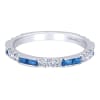 Sapphires line up with diamonds over 14k white gold in this sapphire and diamond stackable ring featuring one third carats in sapphire and almost one half carats in round diamonds. - Image 3 of 0