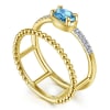 This uniquely styled 14k yellow gold diamond and blue topaz ring features beaded 14k yellow gold. - Image 3 of 0