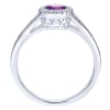 A gorgeous purple amethyst sits neatly in a halo of high quality round diamonds in this 14k white gold gemstone and diamond ring. - Image 2 of 0
