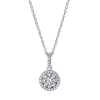 This 14k white gold diamond cluster necklace features a round diamond halo hanging from a diamond bale in this 14k white gold diamond necklace. - Image 1 of 0