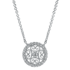 White gold stylings meet a center diamond with a round diamond halo in this artful 14k white gold diamond necklace. - Image 1 of 0