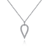 This 14k white gold diamond necklace features round brilliant diamonds in an open pear drop setting. - Image 1 of 0