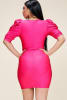 Solid Short Puff Sleeve Dress With Plunged V Neck Line - Image 5 of 0