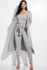 Solid Heavy Rayon Spandex Spaghetti Strap Jumpsuit With Waist Tie And Duster 2 Piece Set - Image 1 of 0