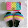 2020 Fashion luxury chain rainbow purse lady colorful bags candy jelly hand bags with real fox fur slides slippers set - Image 4 of 0