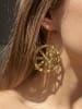 ER-211 Dharma wheel 18k Gold Plated 2" Earrings - Image 1 of 0