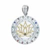 SGLFP-Gem-01 Silver and Gold Plated Stainless Steel Lotus Flower Pendant with Multi-colored Gemstones - Image 1 of 0