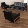 Perris Mid-Century Modern Black Faux Leather 3-Piece Living Room Set by Baxton Studio - BAX-BBT8042-Black/Walnut-3PC Set - Image 1 of 0
