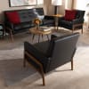 Perris Mid-Century Modern Black Faux Leather 3-Piece Living Room Set by Baxton Studio - BAX-BBT8042-Black/Walnut-3PC Set - Image 2 of 0