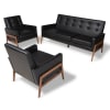 Perris Mid-Century Modern Black Faux Leather 3-Piece Living Room Set by Baxton Studio - BAX-BBT8042-Black/Walnut-3PC Set - Image 3 of 0