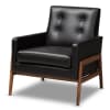 Perris Mid-Century Modern Black Faux Leather 3-Piece Living Room Set by Baxton Studio - BAX-BBT8042-Black/Walnut-3PC Set - Image 5 of 0