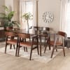 Cleo 7 Piece Dining Room Set in Light Brown Fabric and Dark Brown Finish by Baxton Studio - BAX-Heva-Light Brown/Cappuccino-7PC - Image 1 of 0