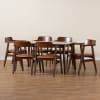 Cleo 7 Piece Dining Room Set in Light Brown Fabric and Dark Brown Finish by Baxton Studio - BAX-Heva-Light Brown/Cappuccino-7PC - Image 2 of 0