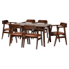 Cleo 7 Piece Dining Room Set in Light Brown Fabric and Dark Brown Finish by Baxton Studio - BAX-Heva-Light Brown/Cappuccino-7PC - Image 3 of 0