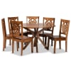 Liese 7 Piece Round Table Dining Room Set in Walnut Brown Finish by Baxton Studio - BAX-Liese-Walnut-7PC - Image 3 of 0