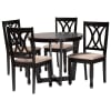 Aggie 5 Piece Round Dining Room Set in Sand and Dark Brown Finish by Baxton Studio - BAX-Lindy-Sand/Dark Brown-5PC - Image 2 of 0