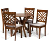 Norah 5 Piece Round Dining Room Set in Grey and Walnut Brown Finish by Baxton Studio - BAX-Norah-Grey/Walnut-5PC - Image 3 of 0