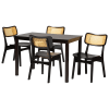 Estera 5 Piece Rectangular Dining Room Set in Dark Brown and Rattan Finish by Baxton Studio - BAX-RH254C-Natural Rattan/DB-Rectangle-5PC - Image 2 of 0