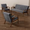 Asta Mid-Century Modern Grey Velvet 3-Piece Living Room Set by Baxton Studio - BAX-Togo-Grey Velvet/Walnut-3PC SF Set - Image 1 of 0