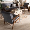 Asta Mid-Century Modern Grey Velvet 3-Piece Living Room Set by Baxton Studio - BAX-Togo-Grey Velvet/Walnut-3PC SF Set - Image 2 of 0