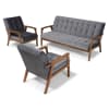 Asta Mid-Century Modern Grey Velvet 3-Piece Living Room Set by Baxton Studio - BAX-Togo-Grey Velvet/Walnut-3PC SF Set - Image 3 of 0
