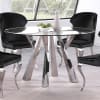 Alaia Ink Blue Chairs Round Glass Top Dining Table 5 Piece Set in Chrome Finish by Coaster - 190710 - Image 3 of 0