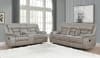 Greer Reclining Sofa with Drop Down Table in Taupe Performance Leatherette Upholstery by Coaster - 651351 - Image 3 of 0