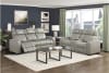 Apex 2 Piece Power Double Reclining Sofa Set in Gray Top-Grain Leather Finish by Home Elegance - HEL-8449GY - Image 2 of 0