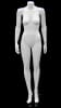 Matte white headless female fiberglass mannequin in a standing demure pose with a square glass base. - Image 1 of 0