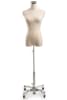 Female display dress form with natural canvas torso on metal rolling base - adjustable retail mannequin for boutiques and designers - Image 1 of 0