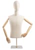 Male display dress form with bronze canvas torso on metal countertop base adjustable retail mannequin for boutiques and designers - Image 1 of 0