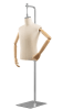 Male display dress form with natural canvas torso on metal hanging base - adjustable retail mannequin for boutiques and designers - Image 1 of 0