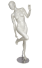Pearl white abstract head female mannequin with knee bent pose and hand raised, removable limbs for easy dressing display - Image 2 of 0