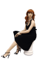 Seated fleshtone female fiberglass mannequin sitting on a white Roman stool base for a nautical boat display. - Image 1 of 0