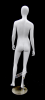 Semi-matte white female egghead mannequin with a hip-jutting pose on a round steel base. - Image 3 of 0
