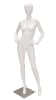 Glossy white female egghead mannequin in a hands-on-hips pose standing on a polished chrome base with dual support rods. - Image 1 of 0