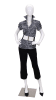 Glossy white female egghead mannequin in a hands-on-hips pose standing on a polished chrome base with dual support rods. - Image 2 of 0