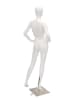 Arrita matte white female fiberglass mannequin in a natural standing pose on a round chrome base with foot and ankle support rods. - Image 2 of 0