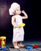 Realistic fiberglass toddler mannequin with left arm up pose and glass base for retail clothing display. - Image 1 of 0