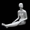Seated abstract female mannequin in glossy white fiberglass with legs stretched out and no base required. - Image 1 of 0