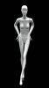 Abstract female mannequin in glossy white fiberglass leaning forward with arms behind back on a matching base. - Image 1 of 0