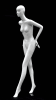 Abstract female mannequin in glossy white fiberglass leaning forward with arms behind back on a matching base. - Image 2 of 0