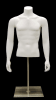 Male headless upper torso mannequin in matte white fiberglass with a satin metal base for formal wear retail display. - Image 1 of 0