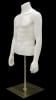 Male headless upper torso mannequin in matte white fiberglass with a satin metal base for formal wear retail display. - Image 2 of 0