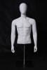 Male half-torso display with straight arms in flat white plastic on a polished chrome base for retail clothing. - Image 1 of 0