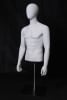 Male half-torso display with straight arms in flat white plastic on a polished chrome base for retail clothing. - Image 2 of 0