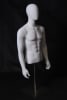 Male half-torso display with straight arms in flat white plastic on a polished chrome base for retail clothing. - Image 3 of 0
