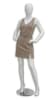 Glossy white full body female fiberglass mannequin with hands on hips egghead design and metal base for retail display - Image 1 of 0