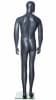 Grey fiberglass male mannequin with soft facial features in a standing pose with bent leg and head turned right on a metal base. - Image 4 of 0