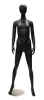 Modern satin black fiberglass female mannequin with an egg head design on a stable base with two supporting rods. - Image 1 of 0
